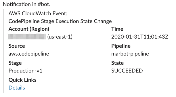 CodePipeline Stage Execution notification