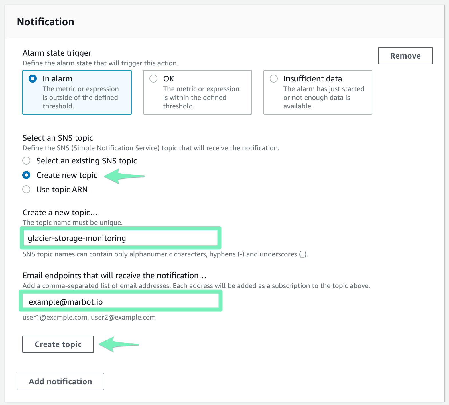 Create email notification