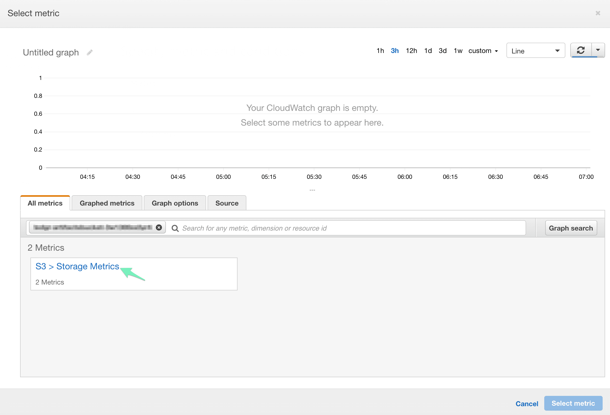 Select CloudWatch metric: step 3