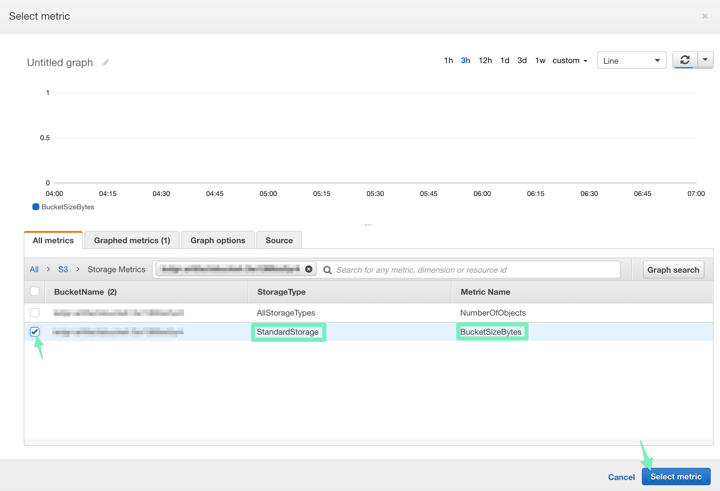 Select CloudWatch metric: step 4