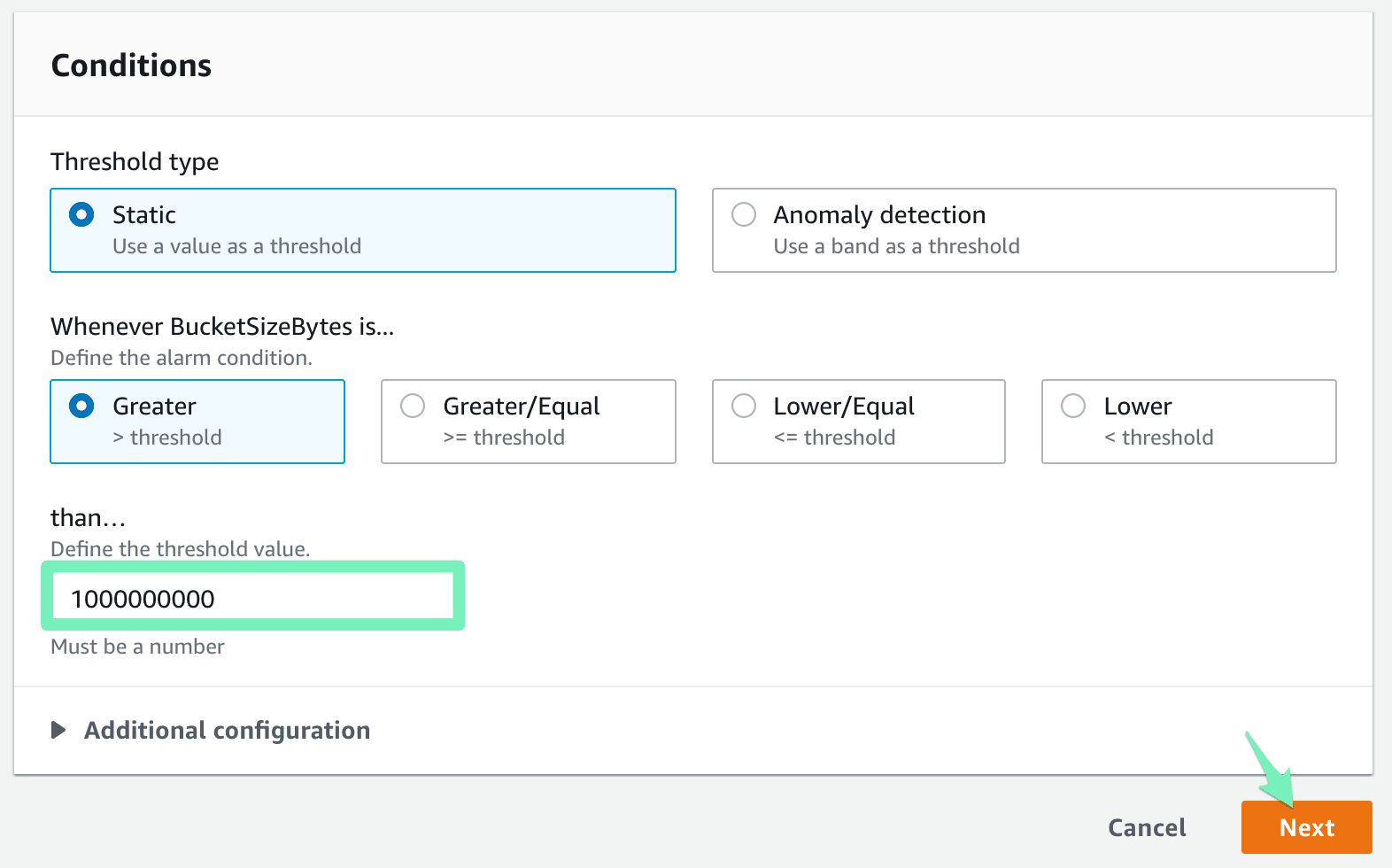 Select CloudWatch metric: step 6