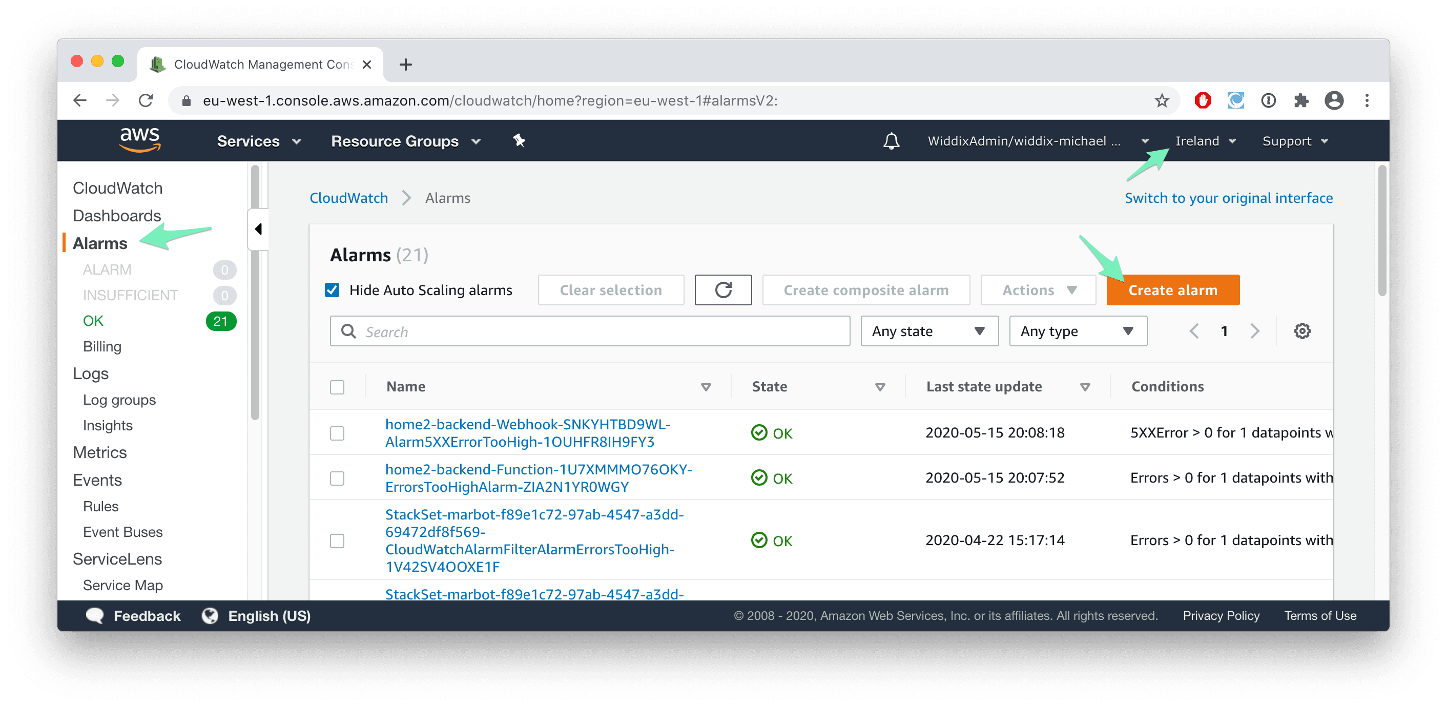 Select CloudWatch region