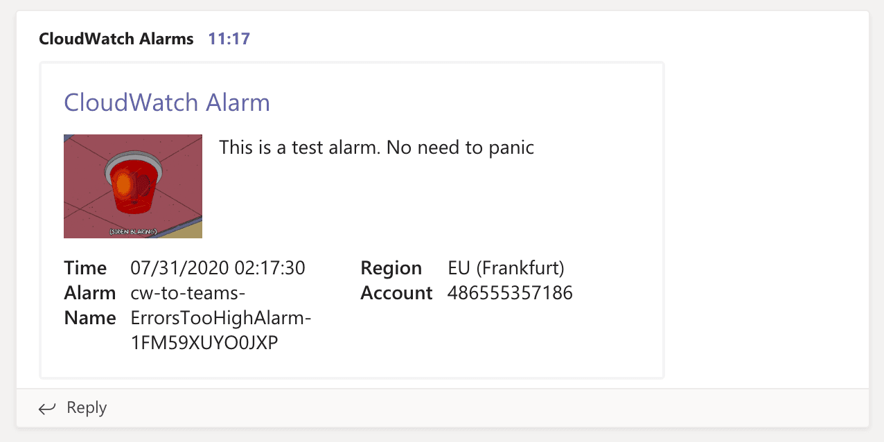 CloudWatch Alarm via Microsoft Teams