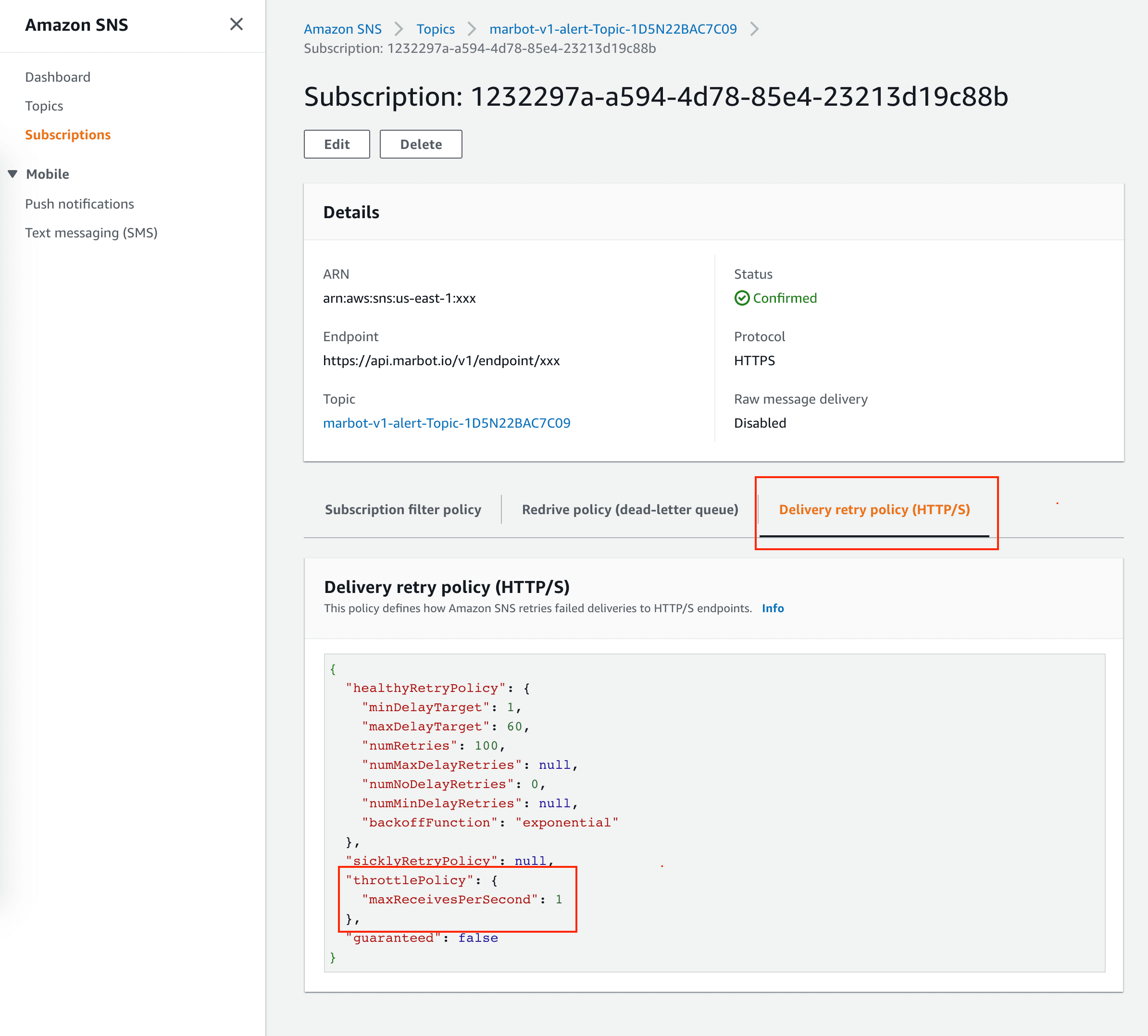 Workaround: modify the delivery retry policy