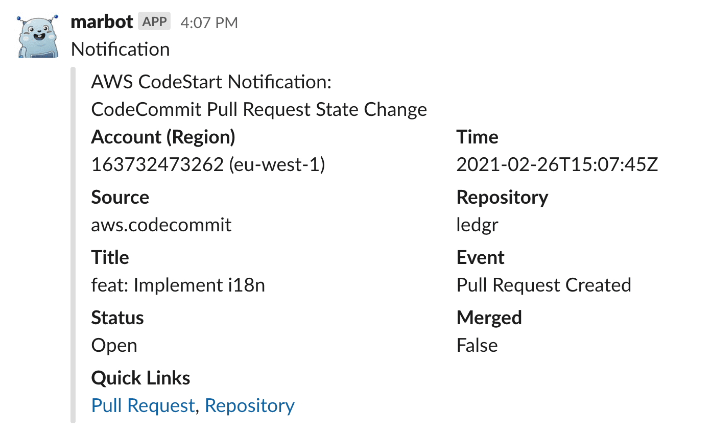 AWS CodeStar Notification for CodeCommit