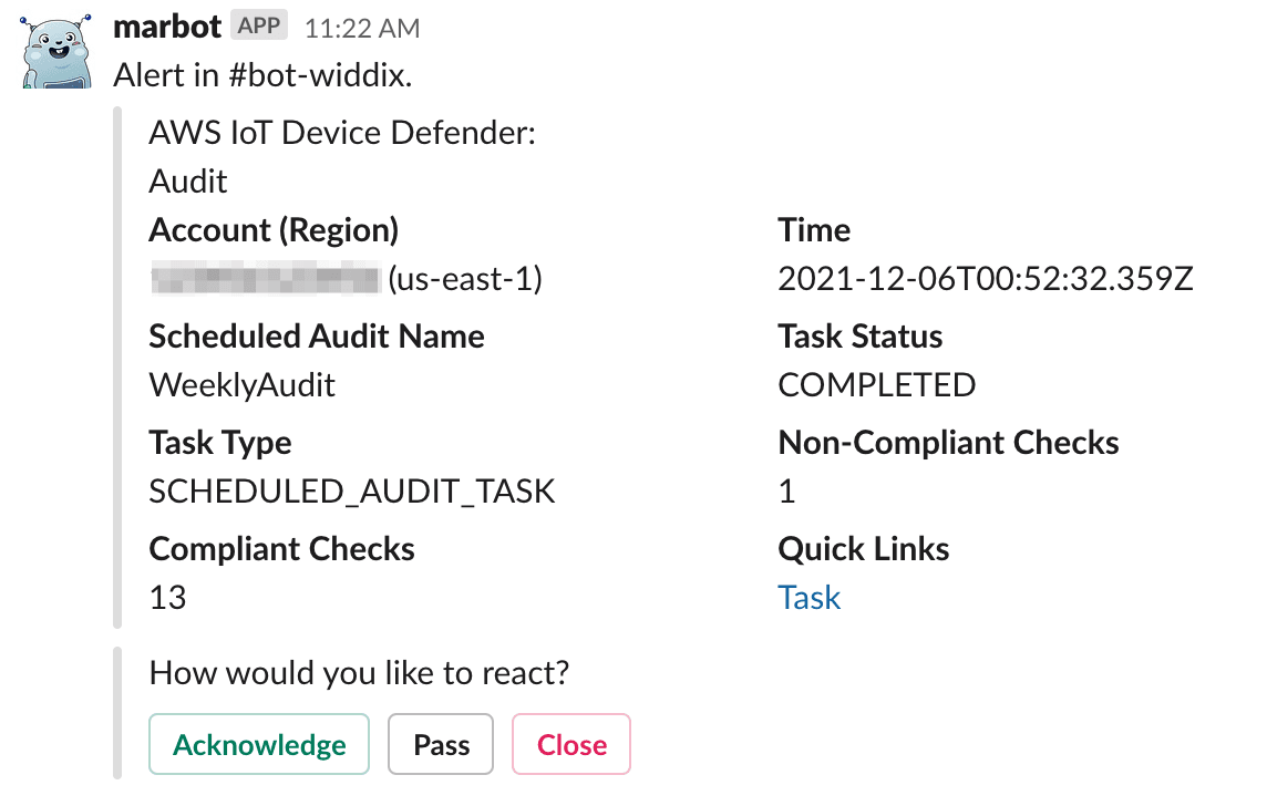 AWS IoT Device Defender Audit Event