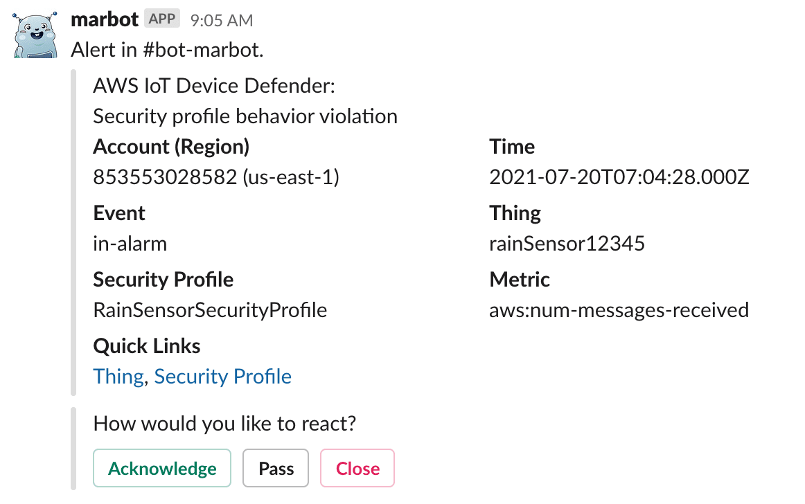 AWS IoT Device Defender Violation Event