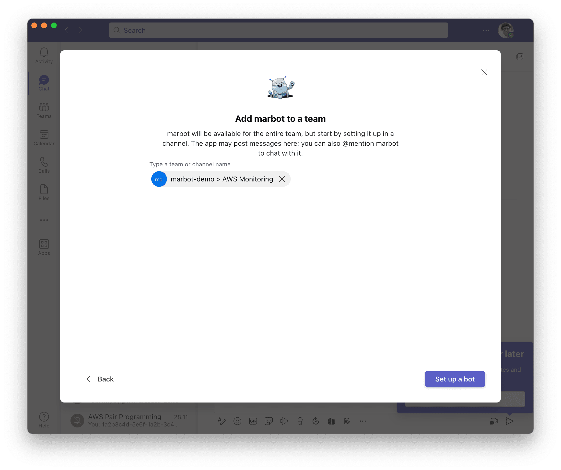 Installing marbot for Microsoft Teams: Step 2