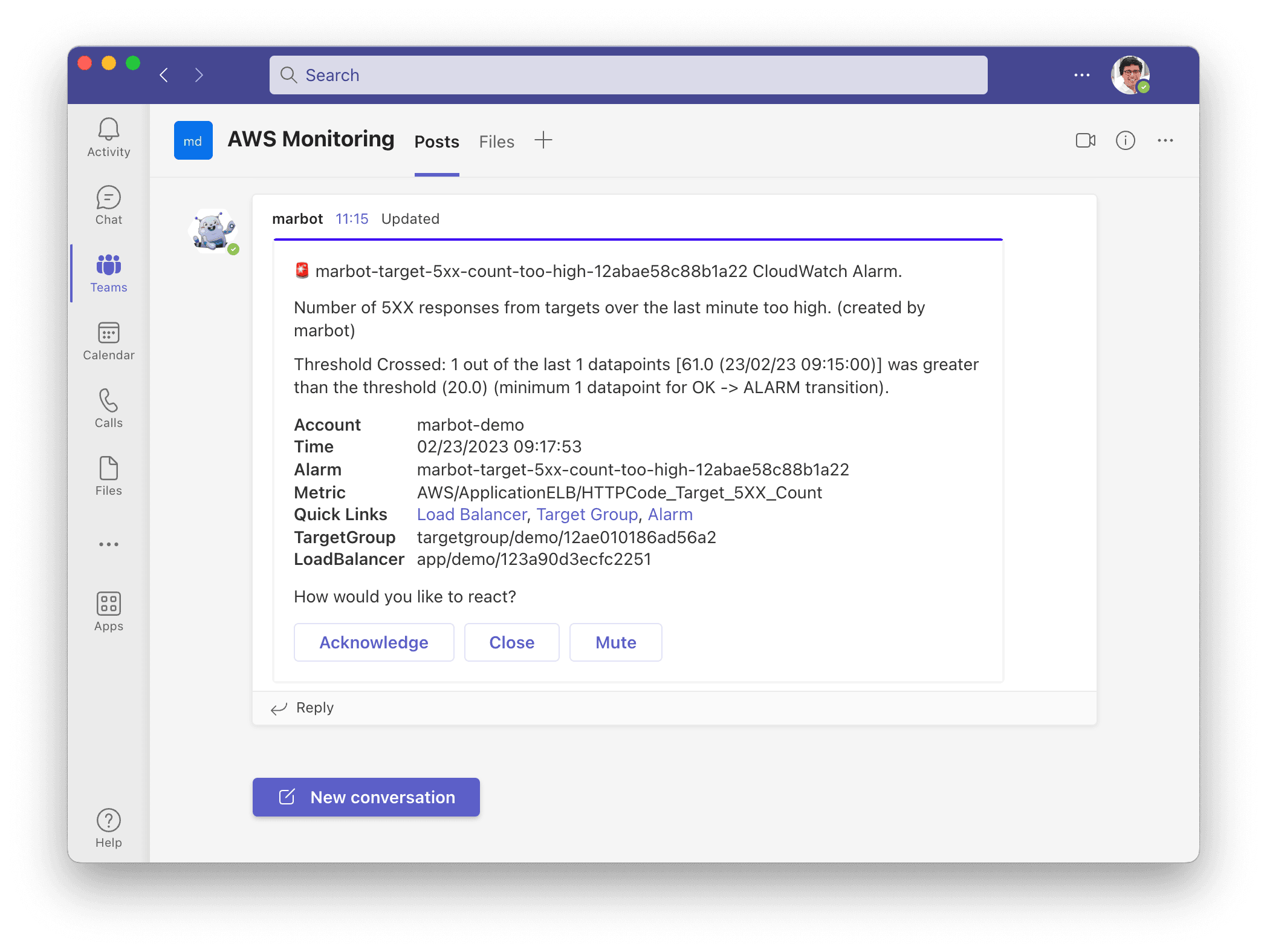 Application Load Balancer alert in Microsoft Teams