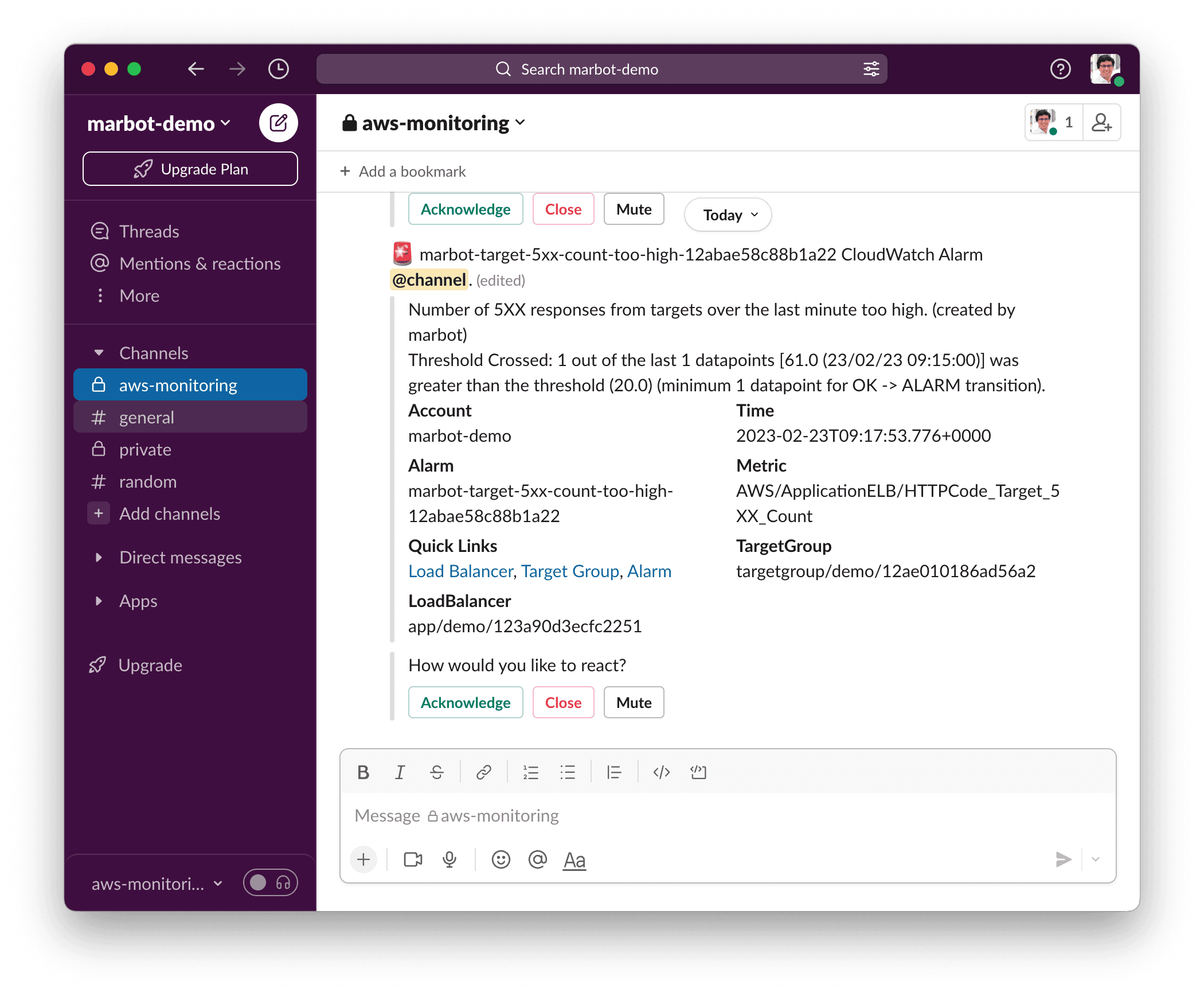 Application Load Balancer alert in Slack