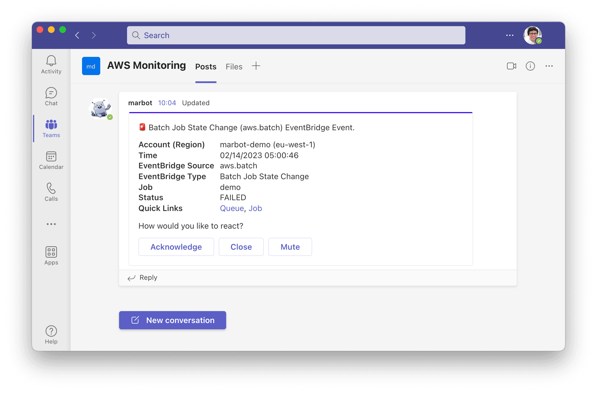 AWS Batch alert in Microsoft Teams