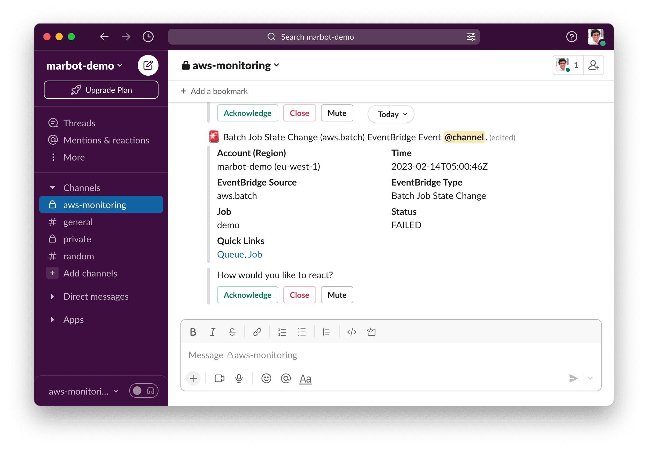 AWS Batch alert in Slack