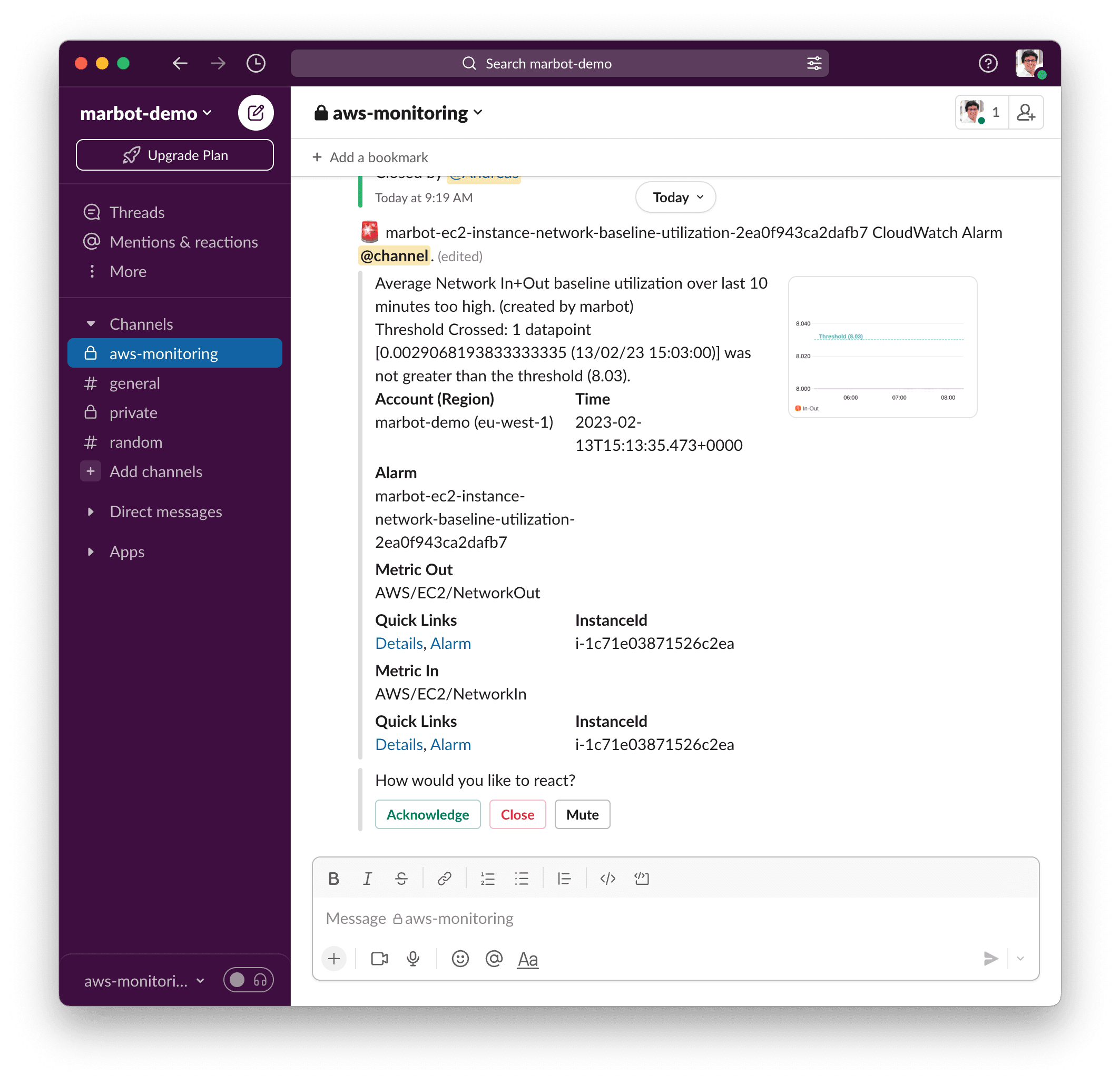 mazon EC2 alert in Slack