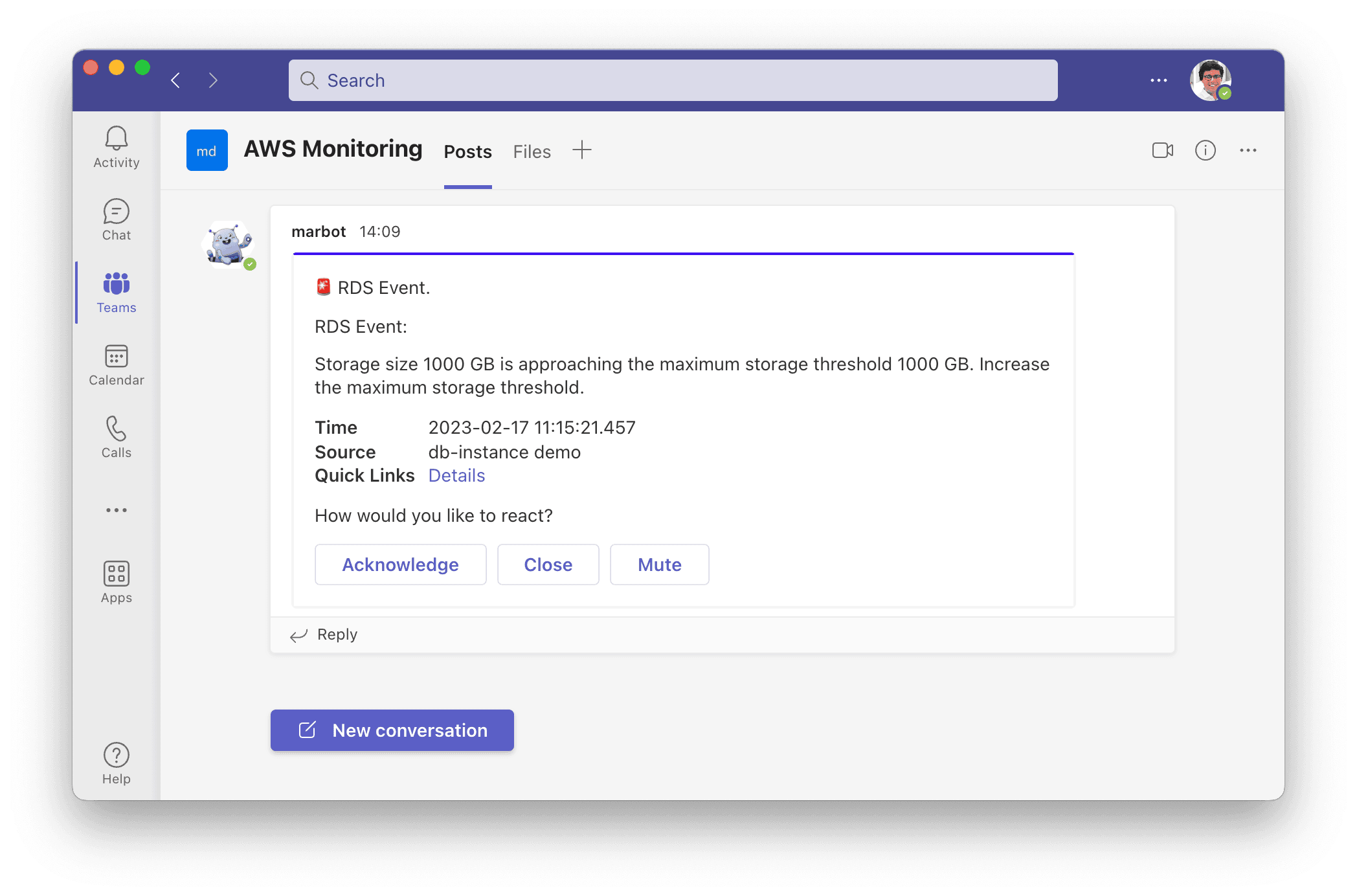 AWS CodePipeline alert in Microsoft Teams