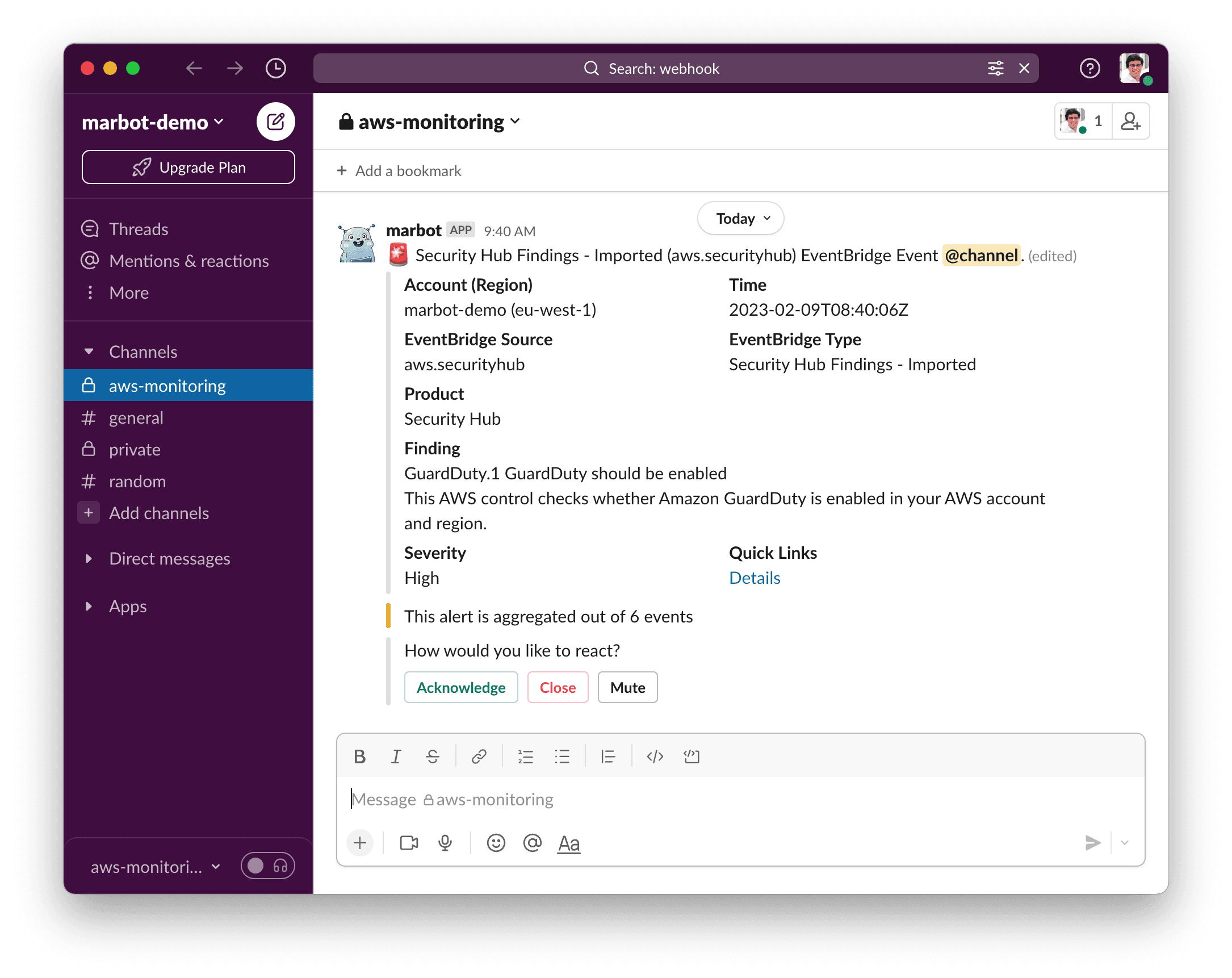 Security Hub finding in Microsoft Teams