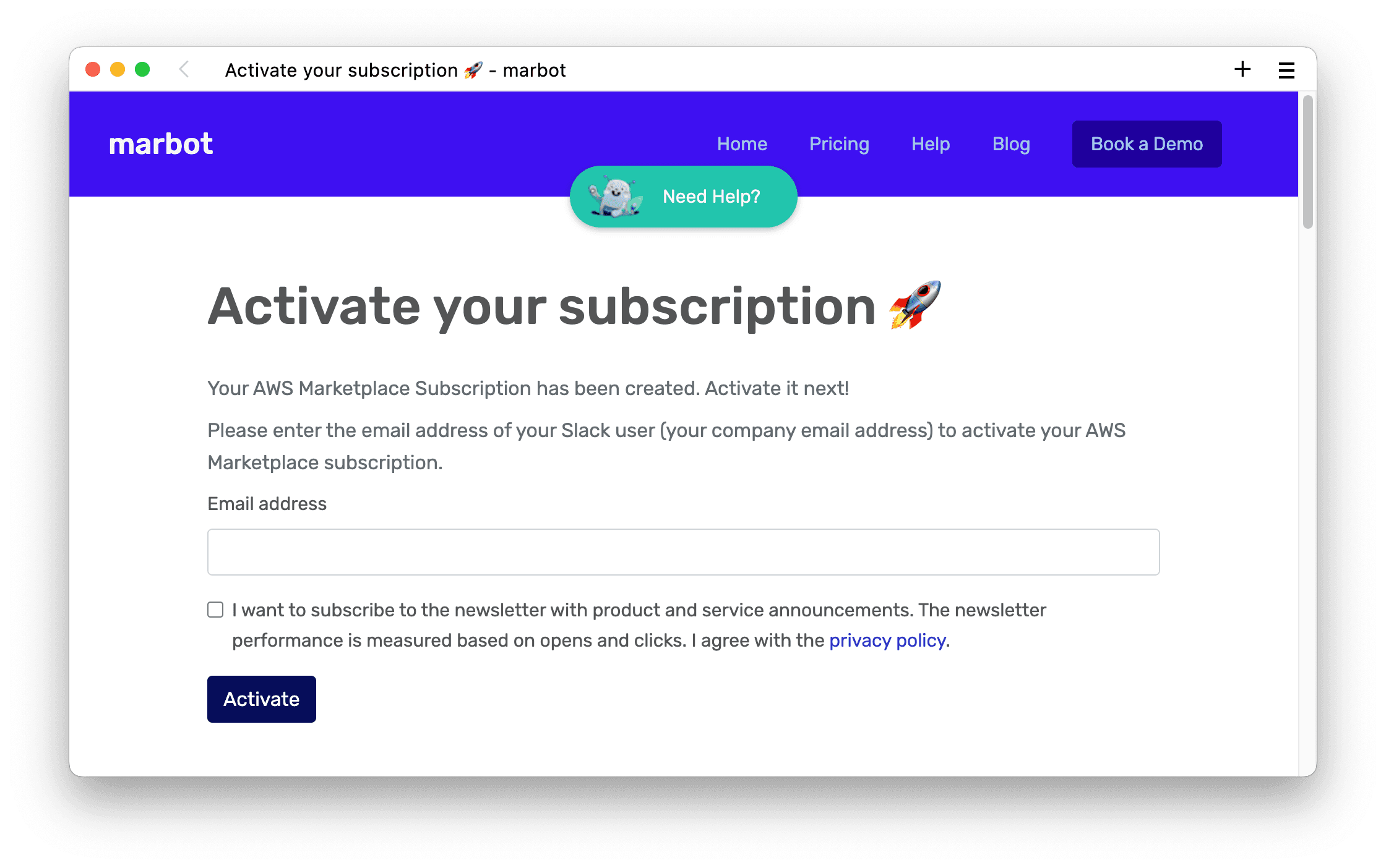 Subscribe to marbot for Slack: Step 4