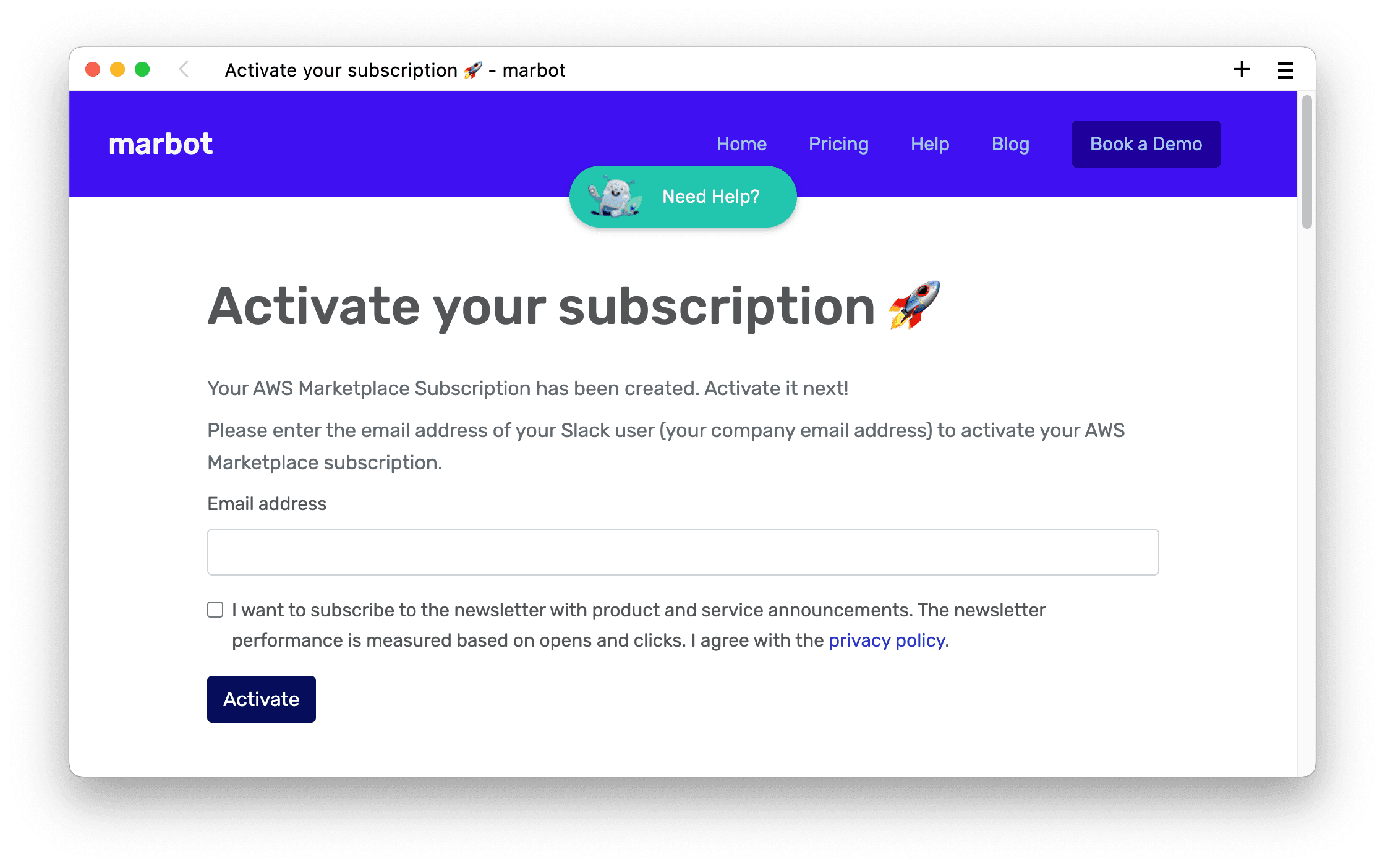 Subscribe to marbot for Slack: Step 6